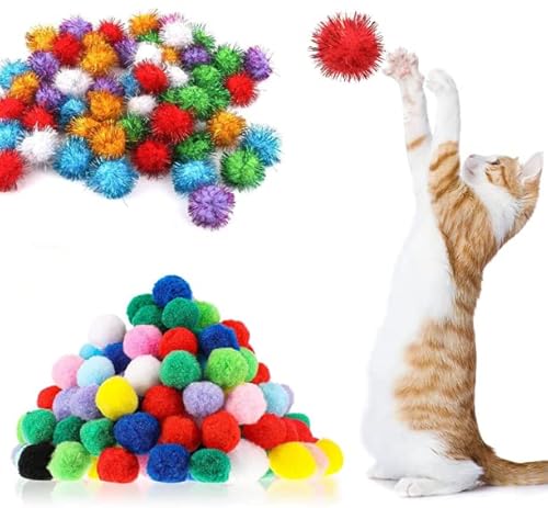 Chat Jouets Balles 3cm,90pack Boules de Chat Colorées Douces Pompons de Chat Balle Chaton Jouet pour Animaux de Compagnie Jouet interactif pour Chat Chatons Chien Cover