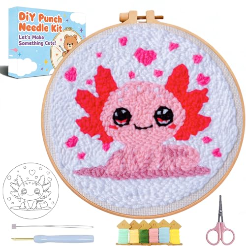 Image of Punch Needle Kit for Beginners Adults-Cute Axolotl,with Video Tutorial