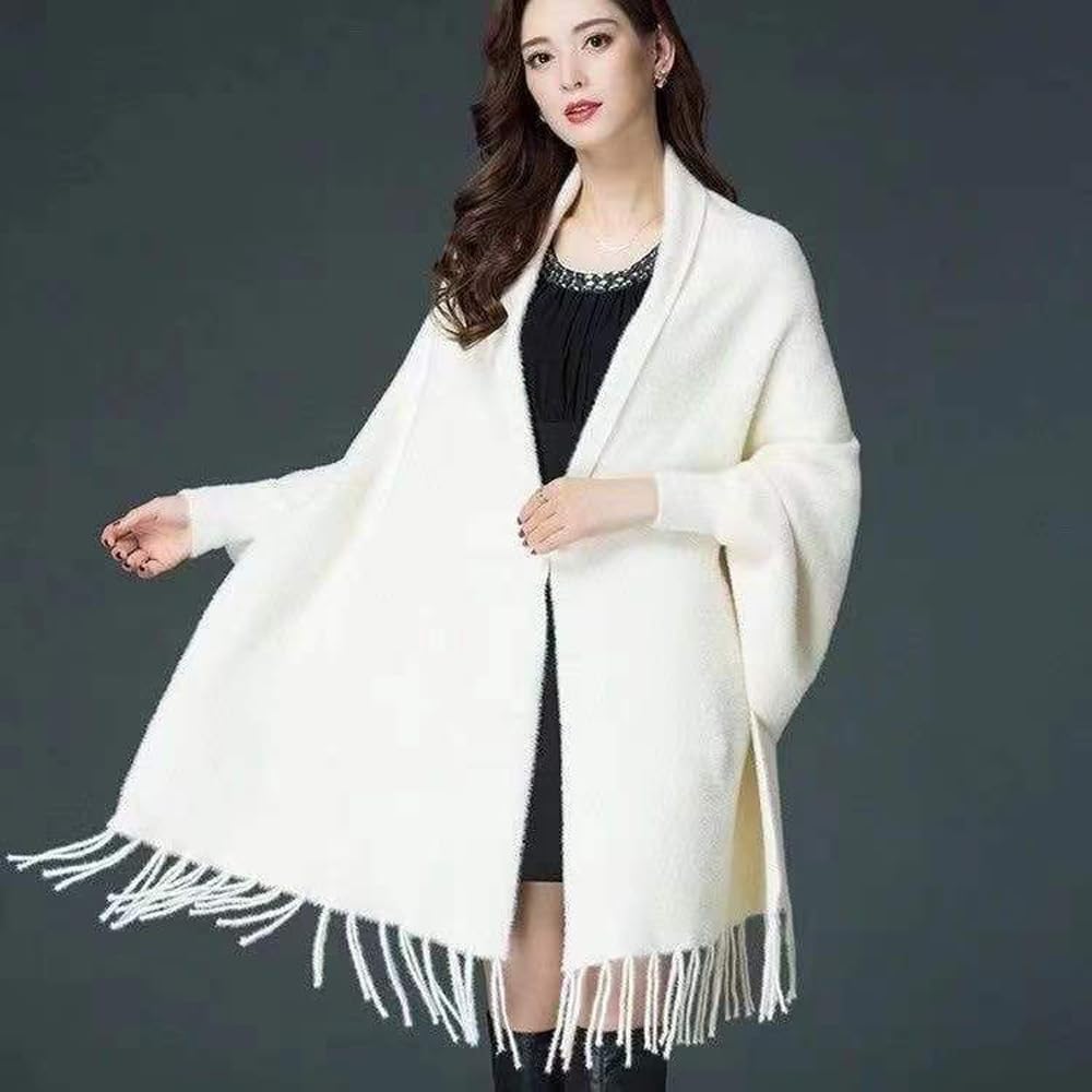 Mantella da Donna, Scialle, Maglione Lungo Lavorato A Maglia, in Pile di Visone Sintetico Bianco, Aperto sul Davanti, Cardigan, Poncho, Caldo Invernale, Grande Sciarpa, Coperta, Mantello, E