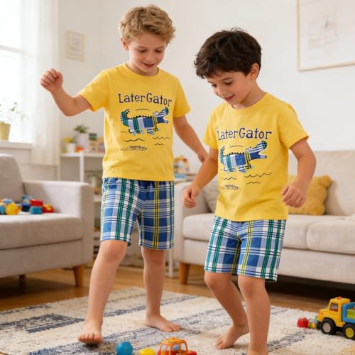 Image of Boy Shorts Sets Dinosaur Animal Print Shirt Summer Outfits Set 2pcs Casual Clothes