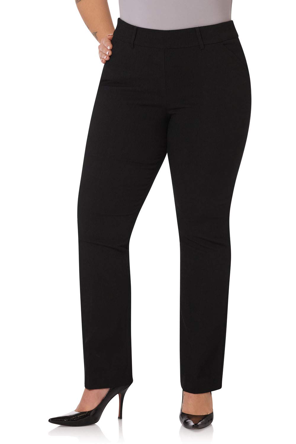 Rekucci Curvy Woman Ease into Comfort Barely Bootcut Plus Size Pant 14W Short Black Corduroy