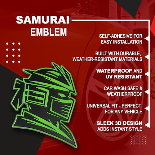 Image of Samurai Emblem, Custom 3D Car Badge - Universal Exterior Accessories for Car, Truck, SUV, Motorcycle (Set of 2) (Green)