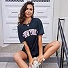 Lonya Women's T-Shirts Round Neck Y2k 90s Oversized T Shirts for Women Ladies Short Sleeve Graphic Print Summer Baggy Plus Size Casual Cotton Tee Tops,Clear Navy Blue,XXL #2