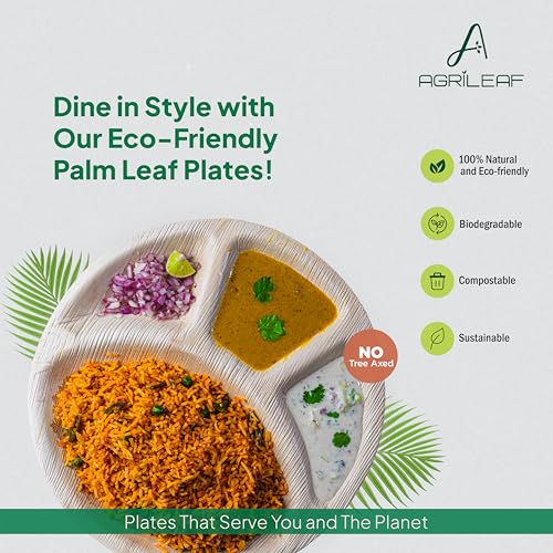 Image of 12 inch 4 Compartment Areca Palm Leaf Plates with Spork | 24 Pack (12 Plates + 12 Sporks) | Eco-Friendly, Compostable, Strong & Sturdy | Use & Throw Dinnerware for Party, Wedding, Events