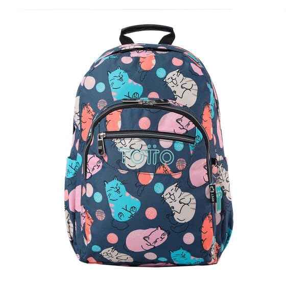 TOTTO - Mochila Escolar Adaptable a Carro, Modelo Acuareles, Capacidad 20 L, Bolsillo para Pc 14', 2 Bolsillo Botella, Espaldar Ergonómico con Flujo de Aire, Correas en S, Estampado Missi Multicolor