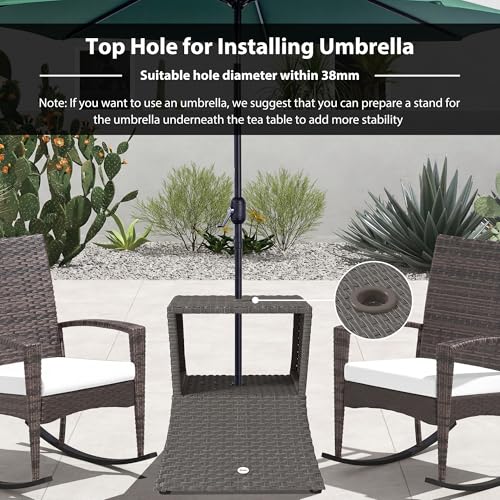 Outsunny Rattan Outdoor Coffee Table, Wicker Garden Patio Bistro Side Table with Umbrella Hole and Storage Space for Balcony, Porch, Dark Grey 7 Outsunny Rattan Outdoor Coffee Table, Wicker Garden Patio Bistro Side Table with Umbrella Hole and Storage Space for Balcony, Porch, Dark Grey - Image 7