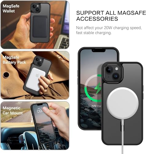 Image of SQUIF Matte Back Case for iPhone 15 Cover with Translucent Hybrid Camera Metal Ring Protection | Sleek Shockproof Soft Touch (Black)
