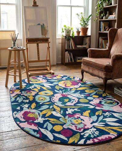 Tapete Ovalado Floral 6'x9' Navy Blue miniatura 5