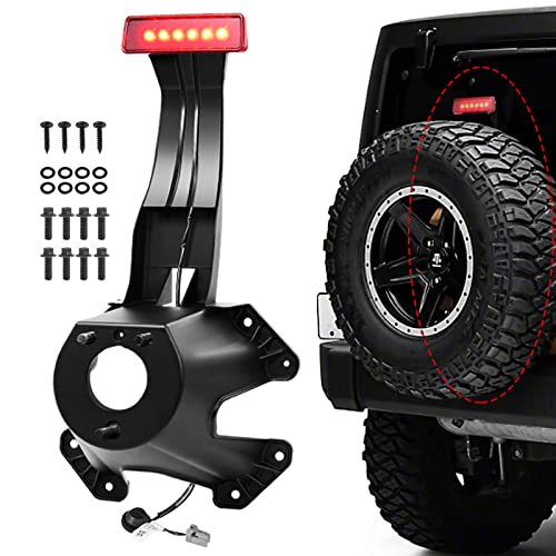 Spare Tire Holder Mounting Bracket with Screws ＆ Third Center High Mount Brake Light with Wiring Harness Compatible with 2007-2018 Jeep Wrangler JK Replaces 68048581AA, 55397217AJ (Red)