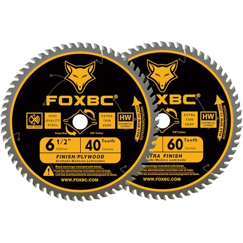FOXBC 6-1/2 inch Circular Saw Blade 40T 60T Combo Pack, Ultra Fine Finish for Wood Cutting, Thin-Kerf with 5/8