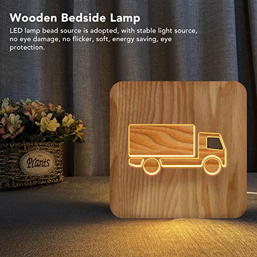 Lámpara de mesa de noche de madera tallada 3D en forma de coche miniatura 3