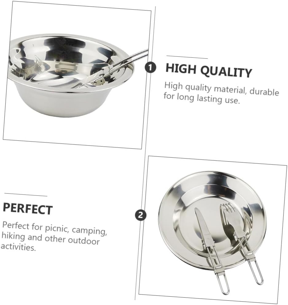 Beavorty Portable Stainless Steel Camping Utensils Set for 1-2 People, Lightweight Outdoor Tableware Kit with Cooking Pot, Hiking Mess Kit for Backpacking and Travel