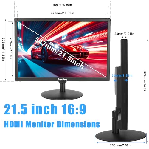 Image of 21.5 inch FHD Mini LCD Monitor Display Screen 1920x1080 60Hz 16:9 BNC VGA HDMI AV with USB Input Built-in Loudspeaker for CCTV Security Camera DVR PC Game Console