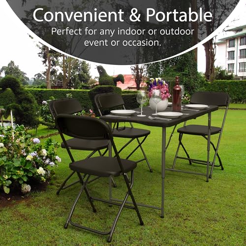Image of 4 Feet Foldable Table Adjustable Height with Built in Handle, Steel Legs | 4FT Heavy Duty Portable | Perfect for Party Dining Wedding Events Picnic Indoor Outdoor Camping Utility Folding - 4 Foot