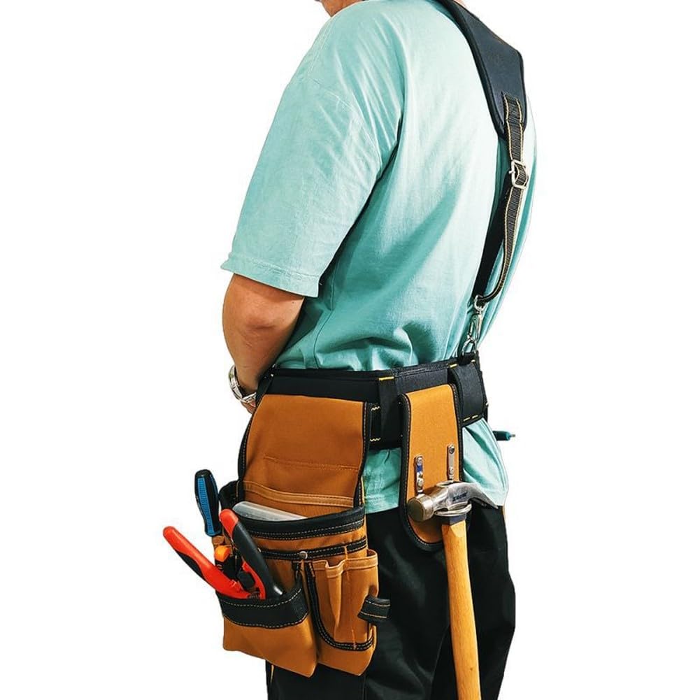 Lecreatekit Juego de cinturones de herramientas resistentes, 4 piezas 1200D Oxford con funda de martillo y bolsas laterales, equipo de trabajo ajustable para comerciantes y bricolaje