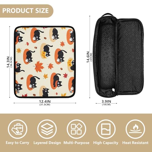Bolsa organizadora y tapete resistente al calor para herramientas de cabello, gran capacidad, patrón gato negro, para planchas, rizadores, cepillos y accesorios miniatura 4