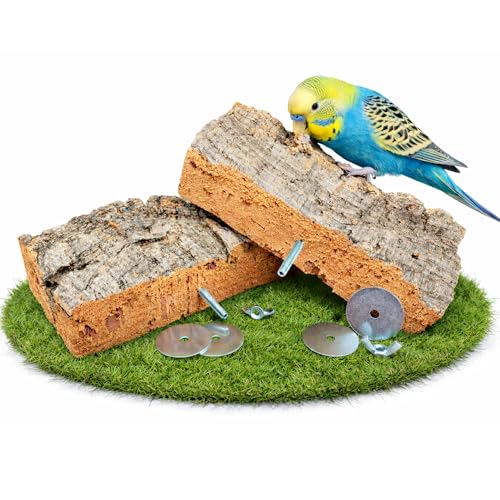 2 STÜCK 20x10cm Korksitzbrett Wellensittich Spielzeug - Zubehör Vogelkäfig fördert Krallen & Schnabelpflege mit Befestigung ohne Werkzeug. Korksitzbrett Vogel zubehör für Käfig