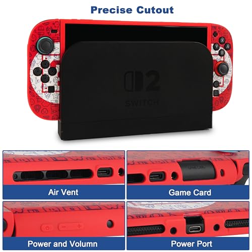 TIKOdirect Protective Case for Switch 2, Protected by Soft Full Skin Cover with Pretty Cute Pattern, Silicone Slim Shockproof Back and Grip Case for Switch 2, Red by TIKOdirect - Used condition - Image 2