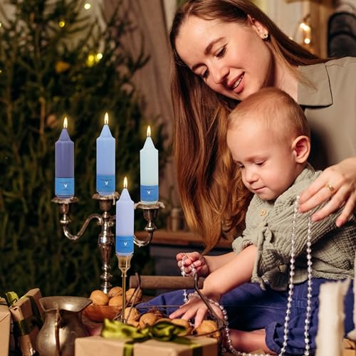 Image of Handmade Unscented Taper Candles Slow Burn Gradient Blue Candles 5 Inch Short Dinner Candle Sticks Smokeless Wax Candles for Weddings Holiday Gift Home Decoration