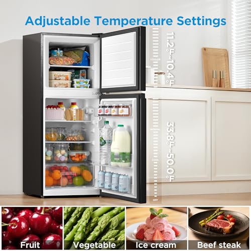 Image of Midea MERM45S3ABB 4.5 Cu.ft Mini Fridge with Freezer,with Internal Light, Adjustable Thermostat, Reversible Door, Low Noise for Dorm, Office, Bedroom Black
