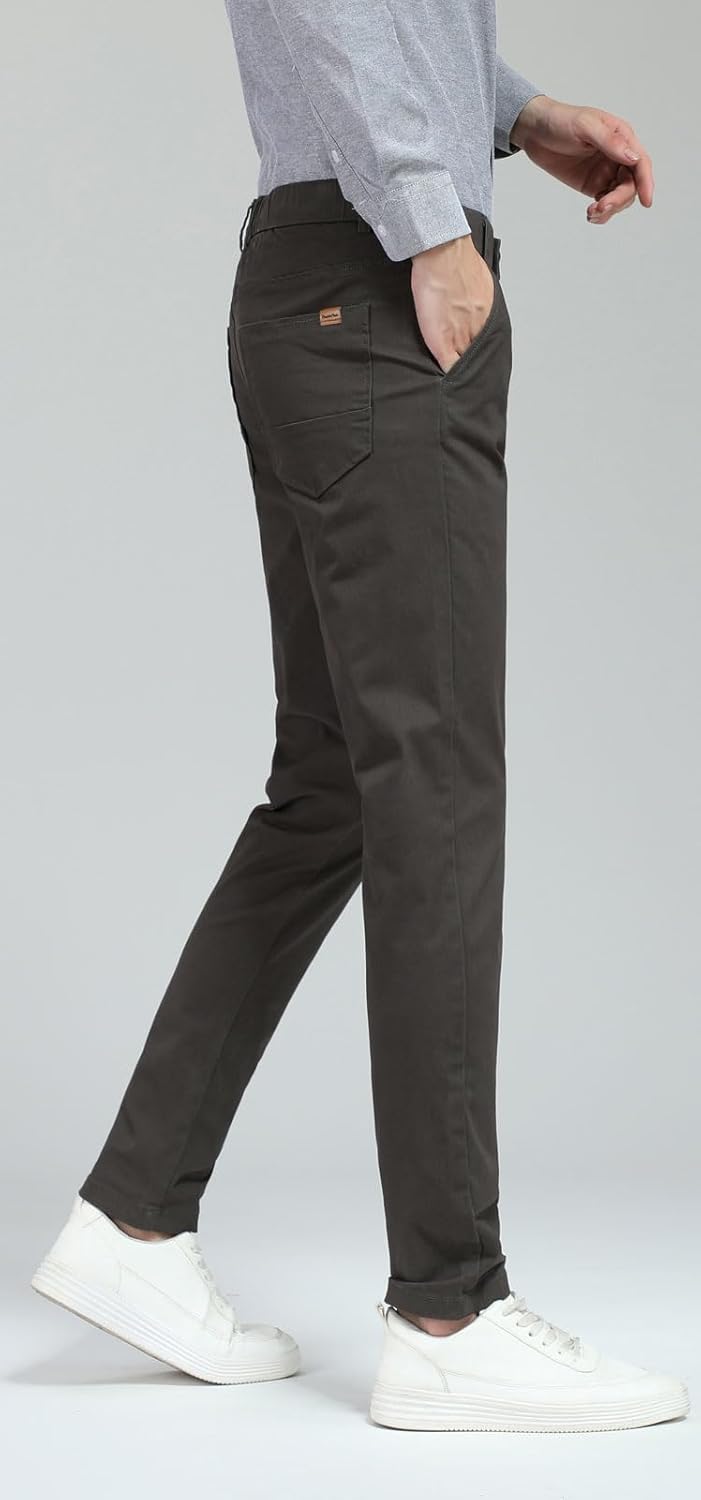 Plaid&Plain Men's Skinny Stretchy Khaki Pants Colored Pants Slim Fit Slacks Tapered Trousers - Image 3