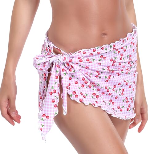 RELLECIGA Falda de Bikini para Mujer para Traje de Baño Sarong de Olas Pareo Cherry
