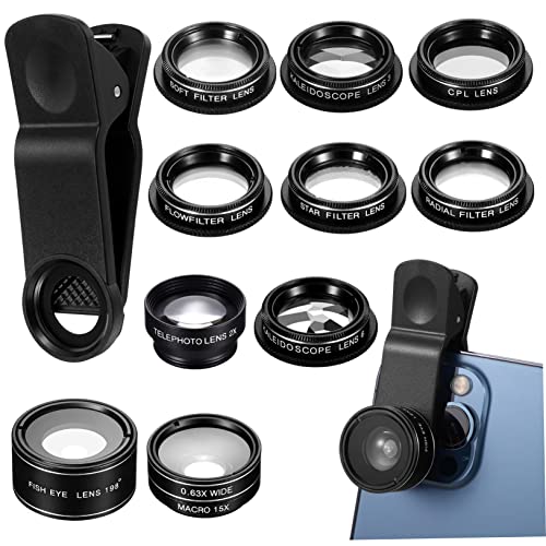 Kit objectif pour téléphone portable 11 pièces macro cpl noir