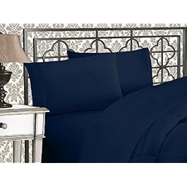 Elegant Comfort Luxurious 1500 Premium Hotel Quality Microfiber Three Line Embroidered Softest 4-Piece Bed Sheet Set, Wrinkle and Fade Resistant, Twin/Twin XL, Navy Blue