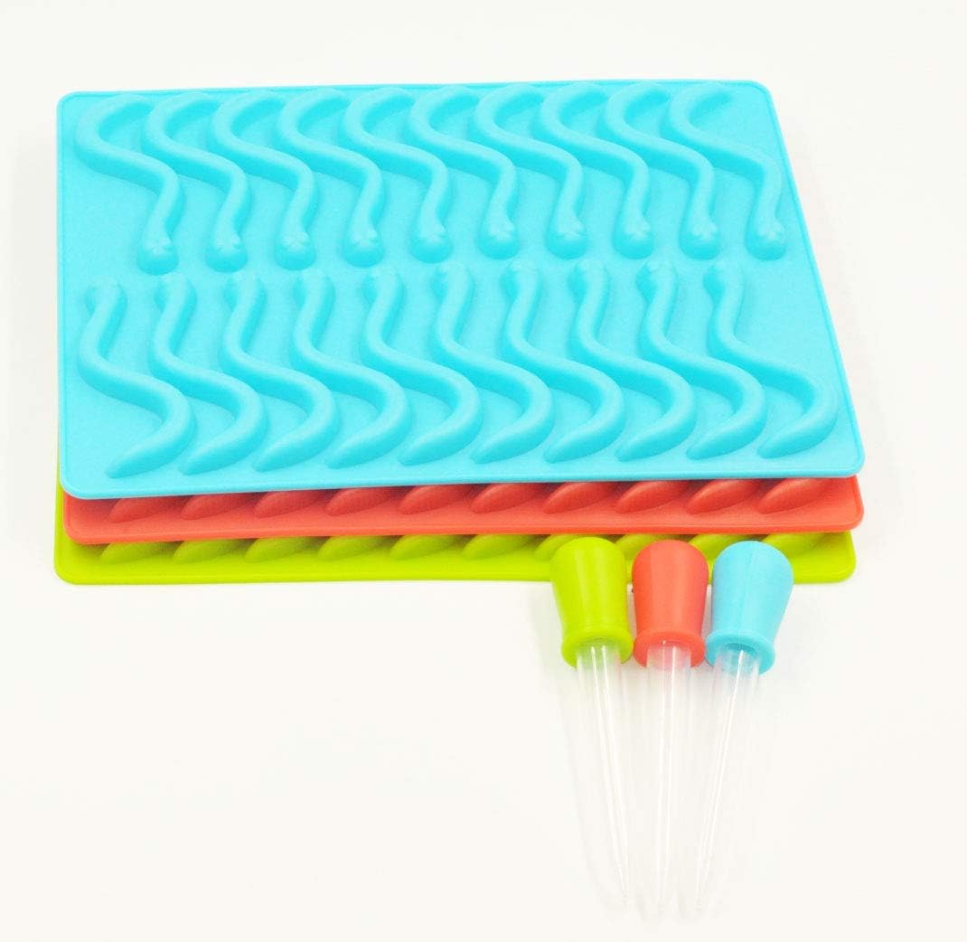 Selecto Bake Worm Silicone Mould 20 Cavities with Dropper, 1 Pack Molds Ice Cube Trays for Jelly Chocolate Soap Cake Wax, Available in Oven Fridge Microwave Oven Freezer 1 Random Colour Sent
