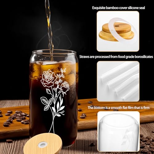 Vasos de cristal estéticos de flores de 16 oz para tus tardes de café helado en casa 6