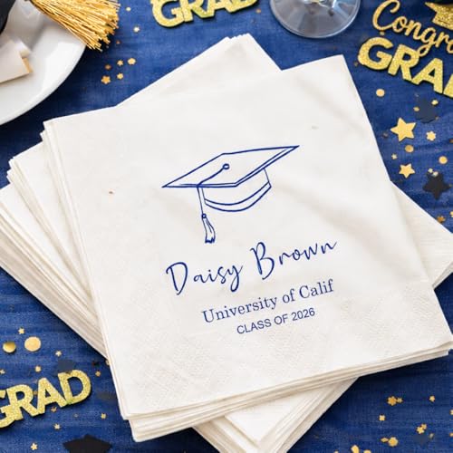 Image of Luxury Custom Graduation Napkins, Senior Class of 2026 Graduated Party Decorations, Congratulations Cocktail Grad Napkins 34