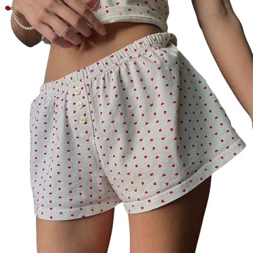 Image of Womens Y2K Pajama Shorts Low Waist Striped Floral Lounge Boxers Pj Bottoms Comfy Sleep Shorts