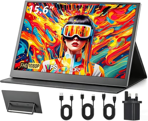 Xyvolve Monitor Portable 15.6 Inch FHD 1080P IPS Anti-Glare USB-C HDMI sRGB100% 60Hz Display Screen Dusl Speakers for Laptop PC Mac Phone PS5/4 Xbox
