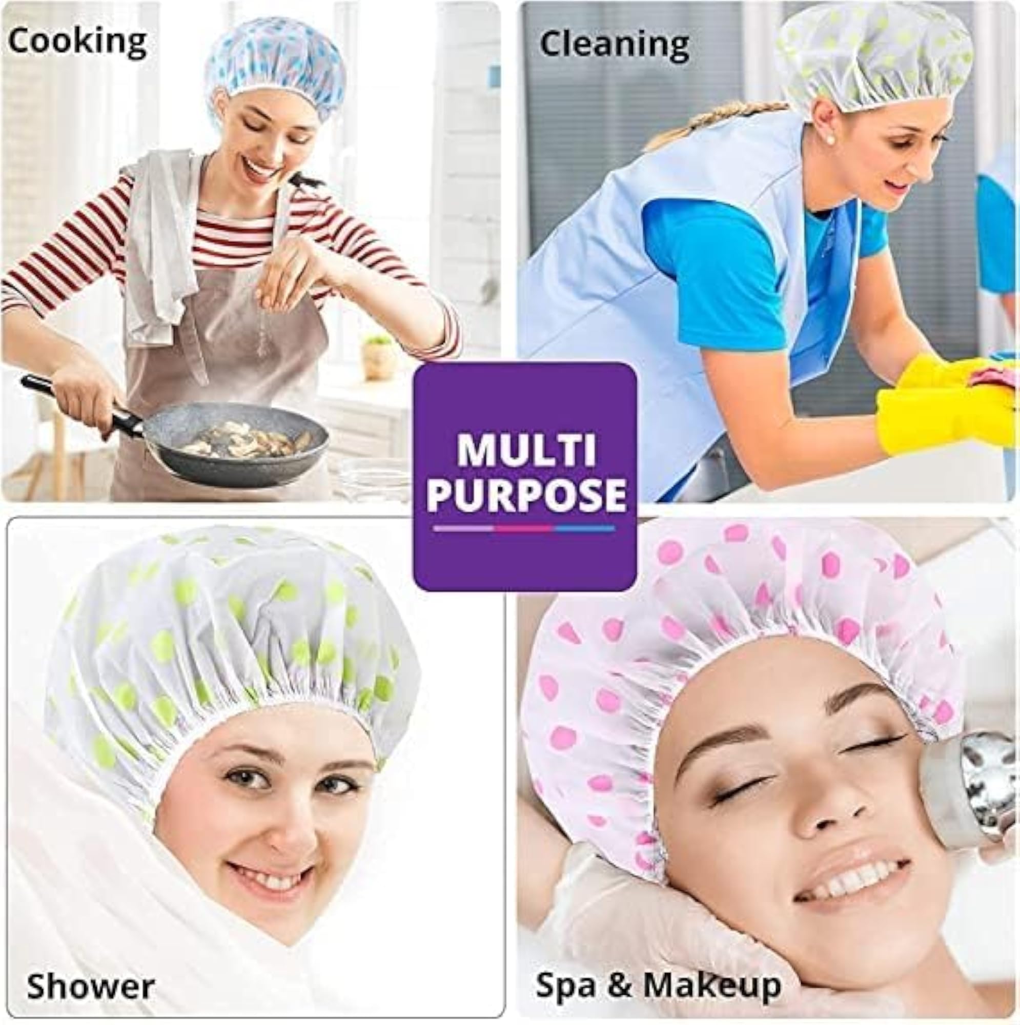 Waterproof Reusable Shower Cap, Polka Dot & Floral Print