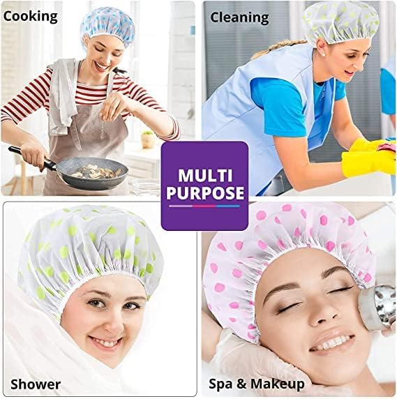Image of Shower Cap Set of 3 for Women, Reusable Waterproof Elastic Eva Free-Size Bathroom Shower Caps - For Homes, Spas, Salons, Hair Treatment, Beauty Parlors (Multicolored and Multi-design)
