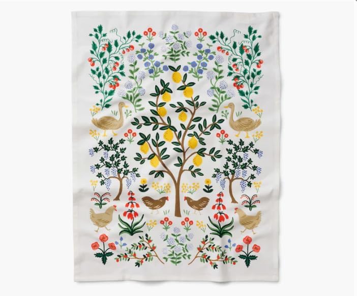 RIFLE PAPER CO. Country Farm Tea Towel - Stylish Cotton Towel for Drying or Display, 28" L x 21" W, Perfect Addition for Kitchens to Increase Culinary Style, Machine - Washable