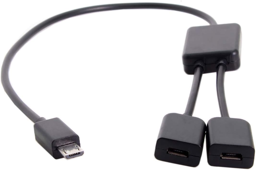 JSER Micro USB 2.0 OTG to Dual Ports Micro USB 2.0 5Pin Female Hub Cable Compatible for Laptop PC & Mouse & Flash Disk