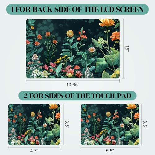 Image of Laptop Skin Sticker Decal,13.3 inch 14 inch 15 inch 15.4 inch 15.6 inch Laptop Vinyl Skin Sticker Cover, Art Decal Protector with Free 2 Wrist Pads, Green Daisy Leaves