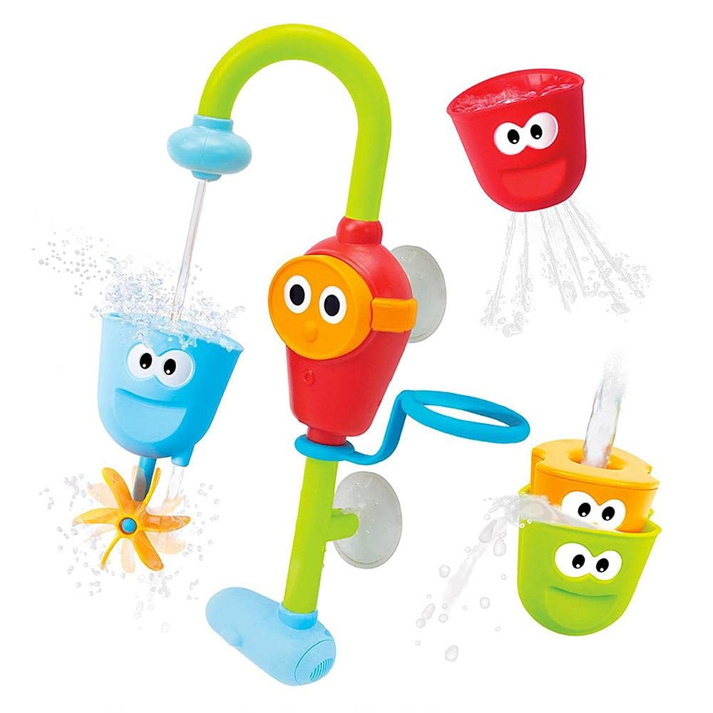 Juguete de baño para niños pequeños y bebés (de 1 a 3 años): Flow N Fill - 3 tazas de juego apilables - Juguete interactivo de manguera y vasos con múltiples aspectos de juego - Haz que la