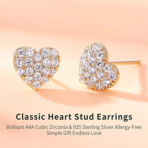Heart Stud Earrings 925 Sterling Silver Cubic Zirconia Love Heart Ear Studs Birthday Gift for Women Girls