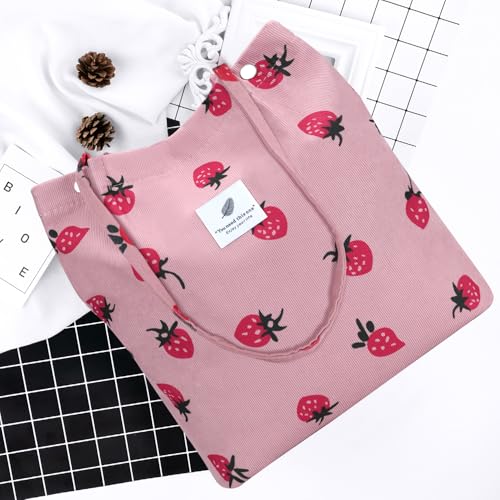 Image of Ayieyill Corduroy Tote Bag for Women Canvas Shoulder Cord Purse with Inner Pocket