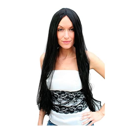 WIG ME UP Parrucca Colore Nero Super Lunga con Riga, da Carnevale, 80 cm