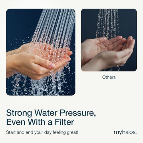 MyHalos® Filtered Shower Head for Hard Water Filter - High Pressure, Removes Chlorine - Shower Head Filter for Hard Water Softener Showerhead, Easy Install, For Hair & Skin, Filtering (Chrome)