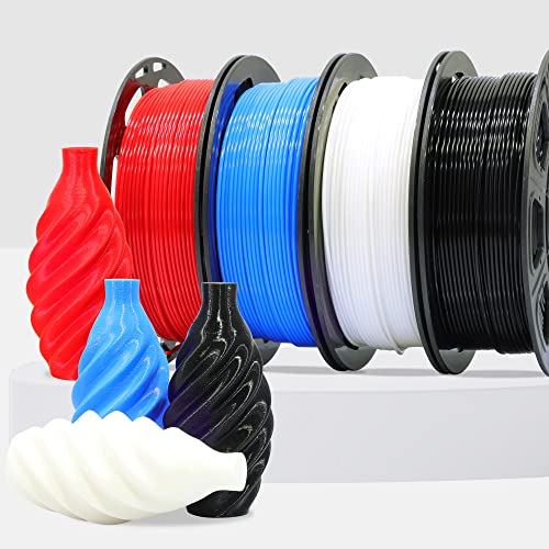 Image of 1.75mm Normal PLA 4 Most Basic Colors Bundle Pack: Black Red White Blue, Each Spool 250g, 4 Spools Packed, Total 1Kg 3D Printing Filament Material with One Extra 3D Print Tool by MIKA3D