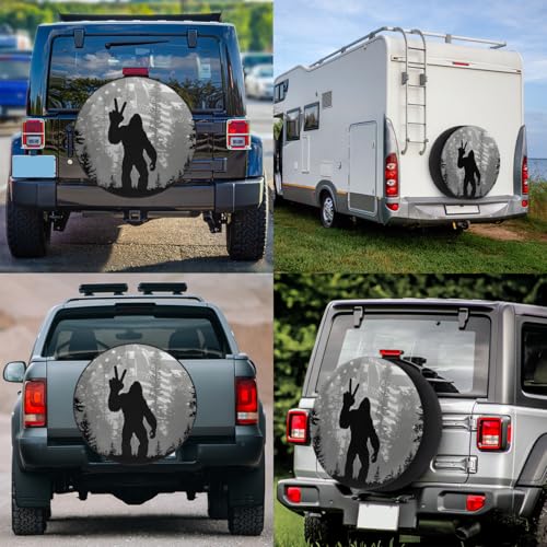 Image of Spare Tire Cover Bigfoot American Flag Wheel Covers Protectors Waterproof Dust-Proof Universal Fit Trailer, RV, SUV and Many Vehicle (14 inch for tire Diameter 25.59 inch-27.16 inch)