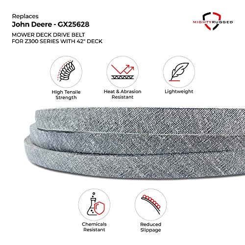 Image of GX25628 John Deere 42 inch Mower Deck Belt Replacement - Heavy-Duty, Durable, Aramid Cord Mower Deck Belt for Z300 Series Mower Including Z315E, Z320M, Z320R, Z335E, Z335M, Z345M