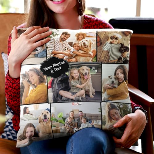 Image of KivStar Custom Photo Pillow with Image & Text | Personalized Cushion Gift for Boyfriend, Girlfriend, Husband & Wife | 16x16 Inch