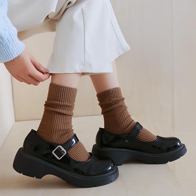 CHARMKING 6 Pairs Womens Crew Socks Cute Casual Athletic Socks Aesthetic Neutral Cotton Socks for Women4