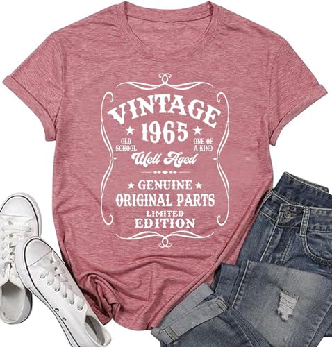 60th Birthday Gift Shirts Vintage 1965 Shirt for Women Letter Print Retro Party Tops Short Sleeve Casual Tee2