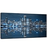 LevvArts Modern City Wall Art Chicago Downtown at Night Picture Print on Canvas Building Artwork ...